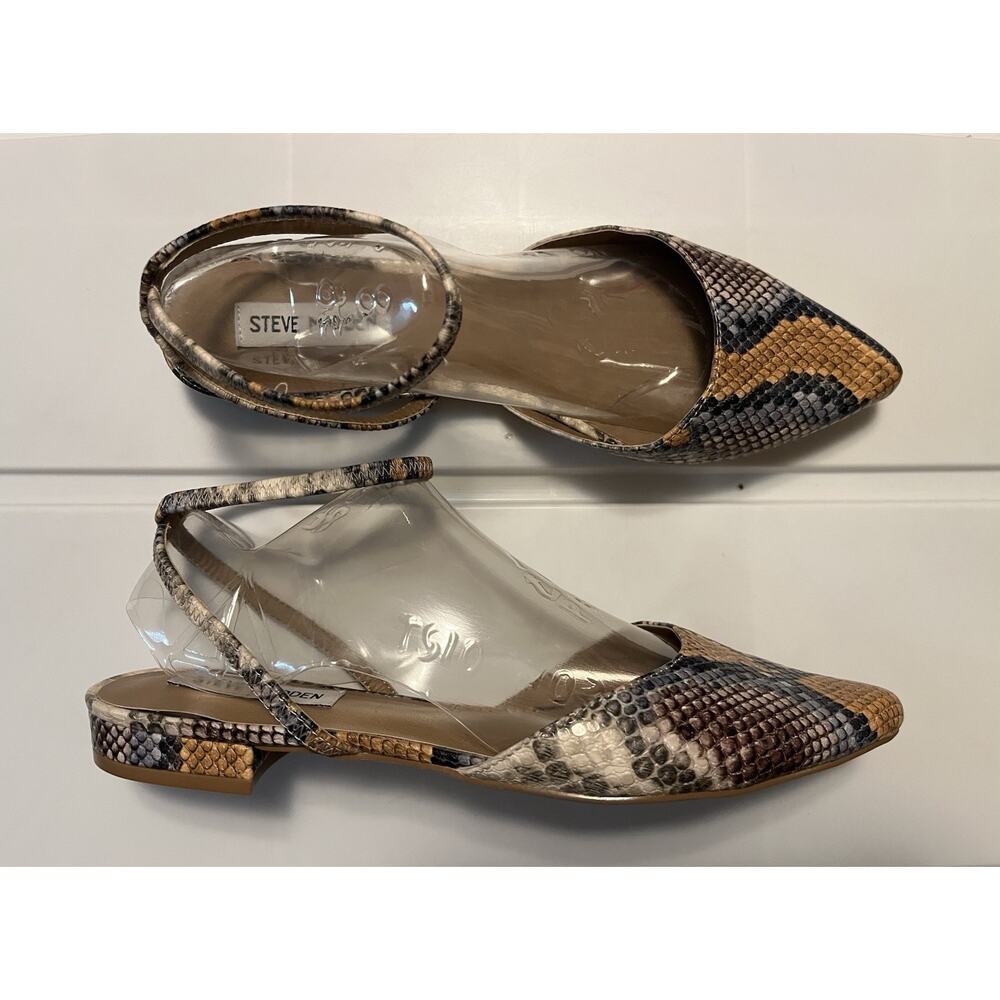 Steve Madden Snakeskin Pointed Toe Leeam Flats Shoe Women’s Size 9.5 Ankle Strap